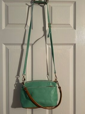 Diviana Firenze Tiffany blue Crossbody Bag with Brown Accent